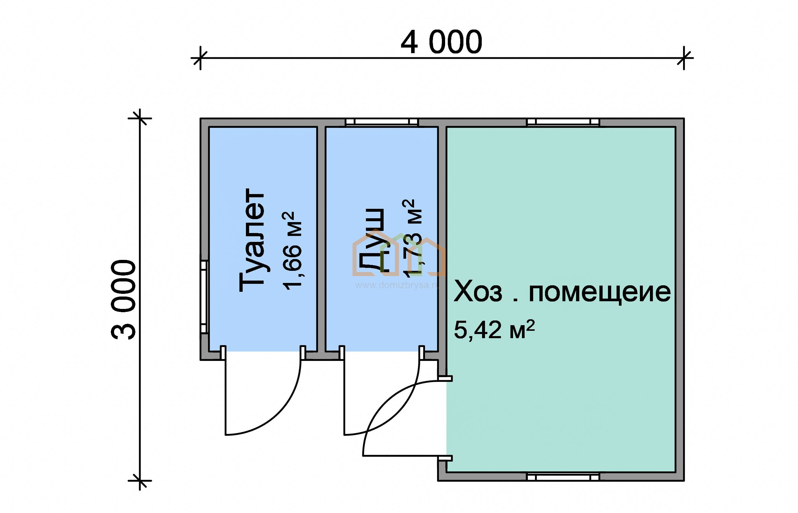 Угловой хозблок с туалетом и душем 3x4 (12 м²), цена 193000 руб. под ключ в  Рузе